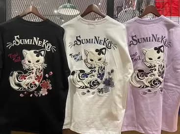 桜尽くし墨猫刺繍入りB IGシルエットTシャツ！！