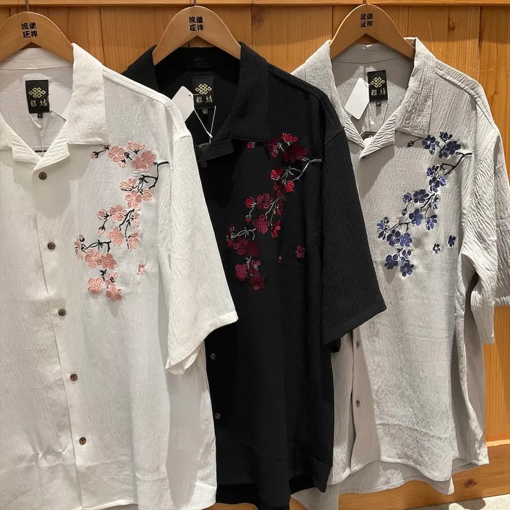【雅結】  “桜“刺繍 半袖シャツ
