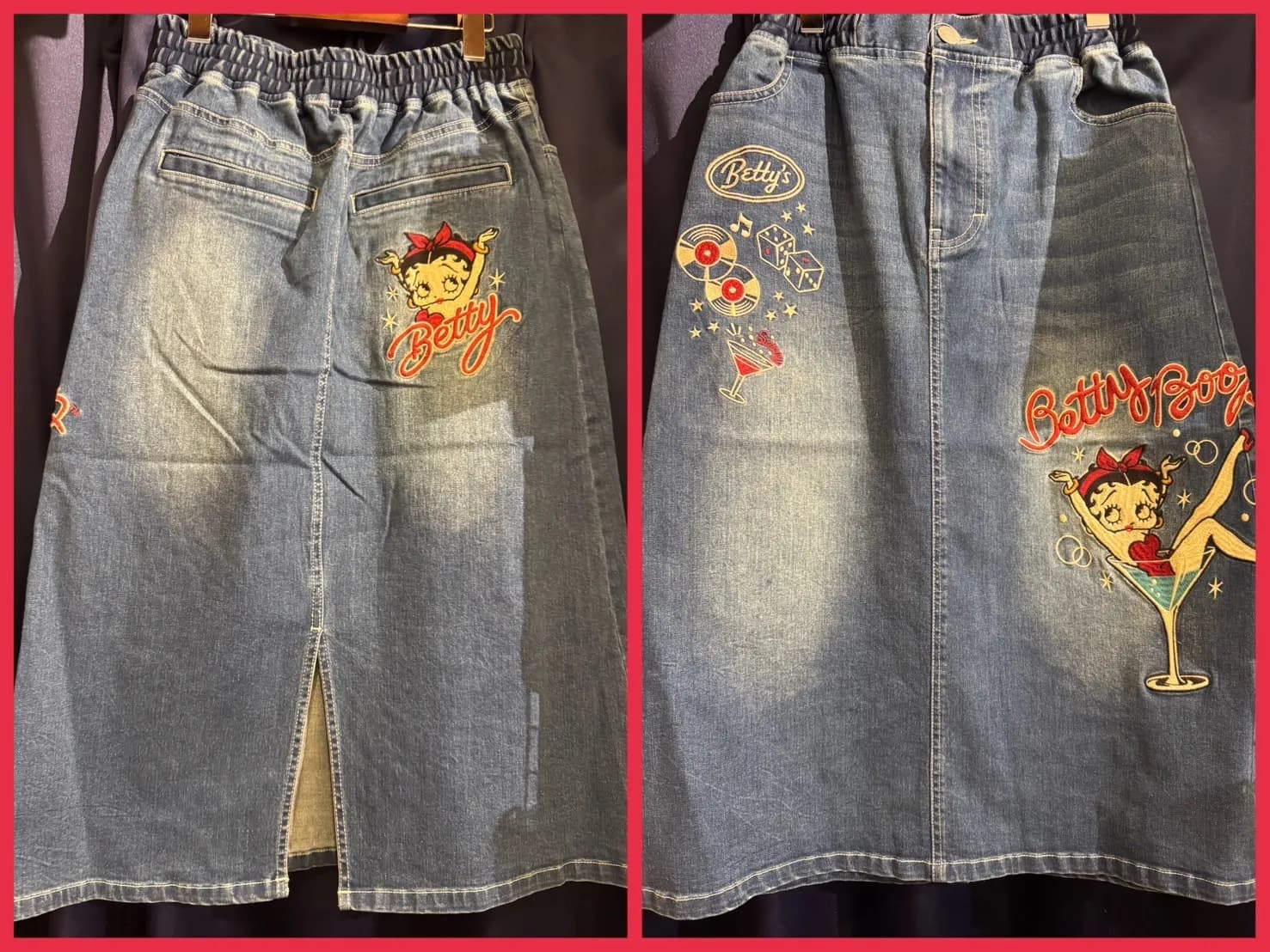 【BettyBoop】カクテルベティ 総刺繍ストレッチデニムスカート