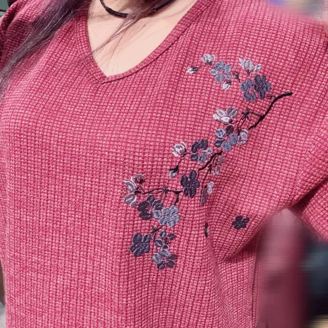 【雅結】桜ワッフルVネックロンT