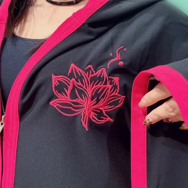 【雅結-EN-】八咫烏と蓮刺繍キモノ袖ZIPパーカー