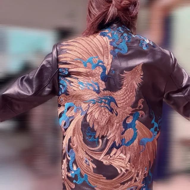 【絡繰魂-頂-】蒼炎鳳凰レザージャケット