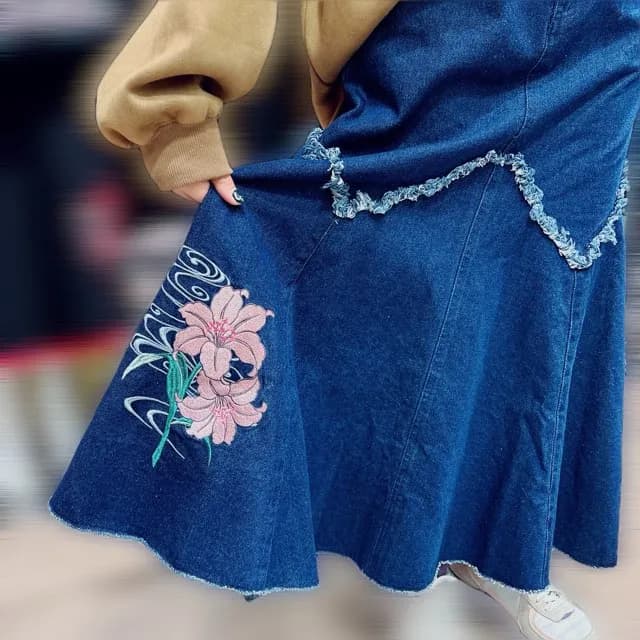 【雅結】百合刺繍デニムマーメイドスカート