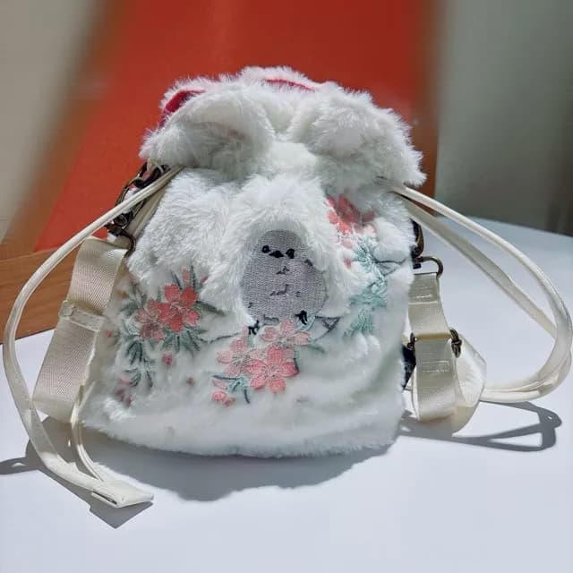 【雅結】シマエナガ桜ファー巾着