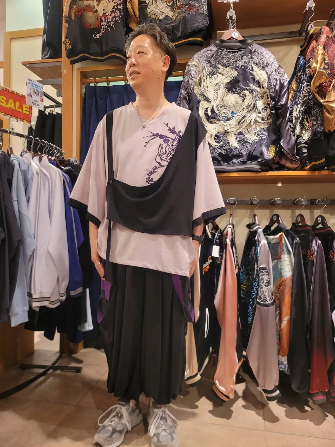 【雅結-EN-】鳳凰刺繍キモノ袖袈裟風Tシャツ